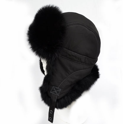 Ushanka Fur Hat – Unisex Rabbit Fur Earflap Hat – Dark Gray with Black Rabbit Fur – view 2