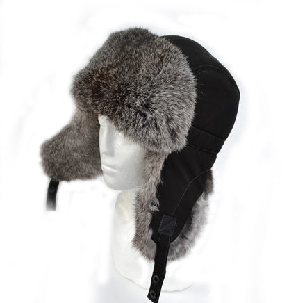 Fur Ear Flap Hat, Men real fur hat, Trapper Hat, Aviator Hat, Ushanka, Russian Hat, Ski Hat, Rabbit Fur, Fur Hat Ear Flaps, Gray fur