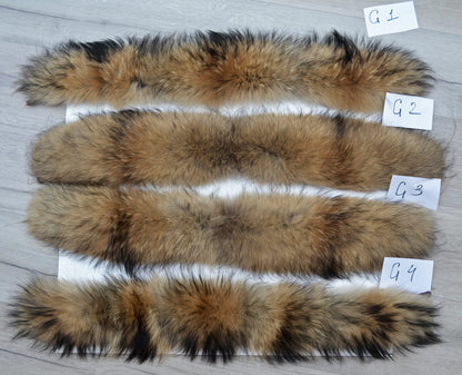 Natural Brown Finnish raccoon fur hood trim cut from genuine Finnish raccoon pelt – size XL – view 9
