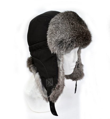 Fur Ear Flap Hat, Men real fur hat, Trapper Hat, Aviator Hat, Ushanka, Russian Hat, Ski Hat, Rabbit Fur, Fur Hat Ear Flaps, Gray fur