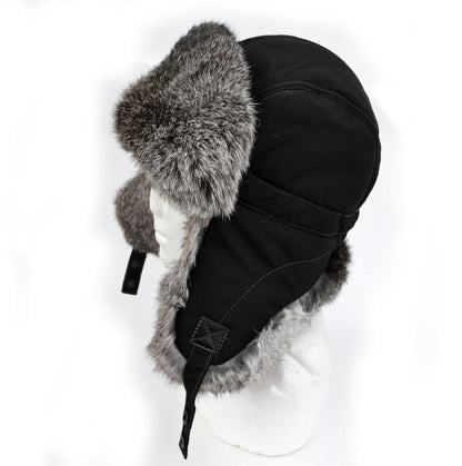 Fur Ear Flap Hat, Men real fur hat, Trapper Hat, Aviator Hat, Ushanka, Russian Hat, Ski Hat, Rabbit Fur, Fur Hat Ear Flaps, Gray fur
