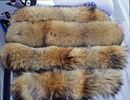Natural Brown Finnish raccoon fur hood trim cut from genuine Finnish raccoon pelt – size XL – view 7