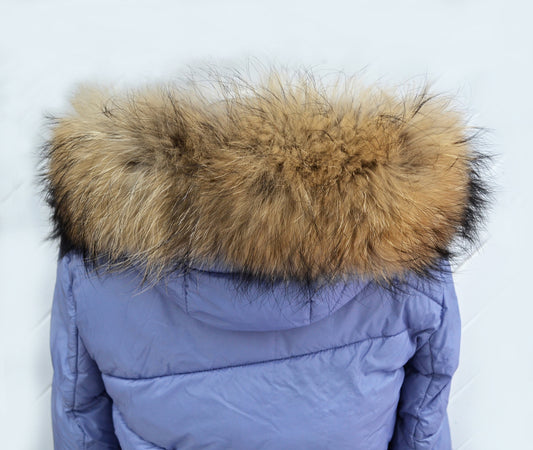 Natural Brown Finnish raccoon fur hood trim cut from genuine Finnish raccoon pelt – size XL