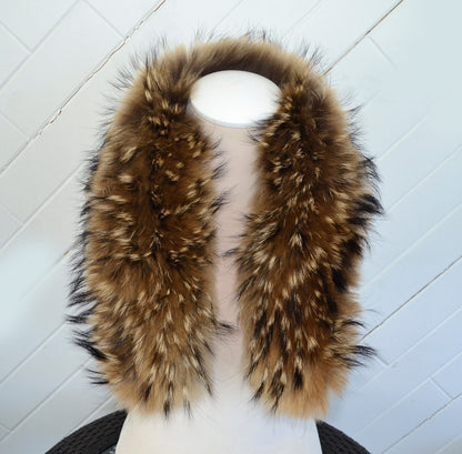 Natural Finnish raccoon fur hood trim cut from genuine Finnish raccoon pelt – size XL – view 4