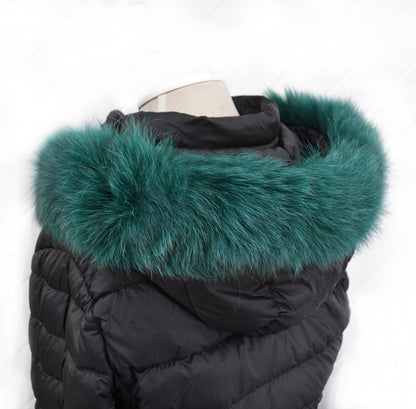 Green (Emerald) Fur Trim for Jacket single – genuine fox tail fur – image 3