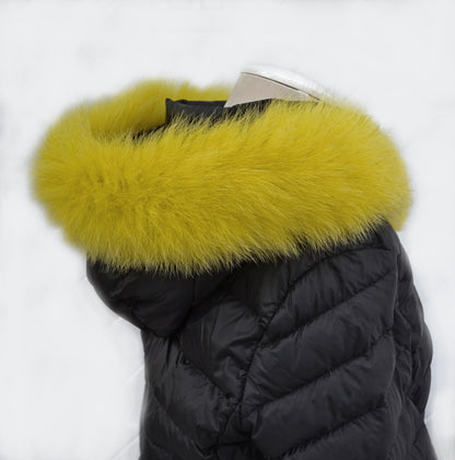 Yellow Fur Trim for Coat single – genuine fox tail fur – image 3