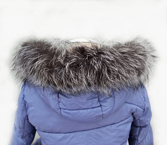Silver fox fur hood trim cut from genuine fox pelt – size M – view 2