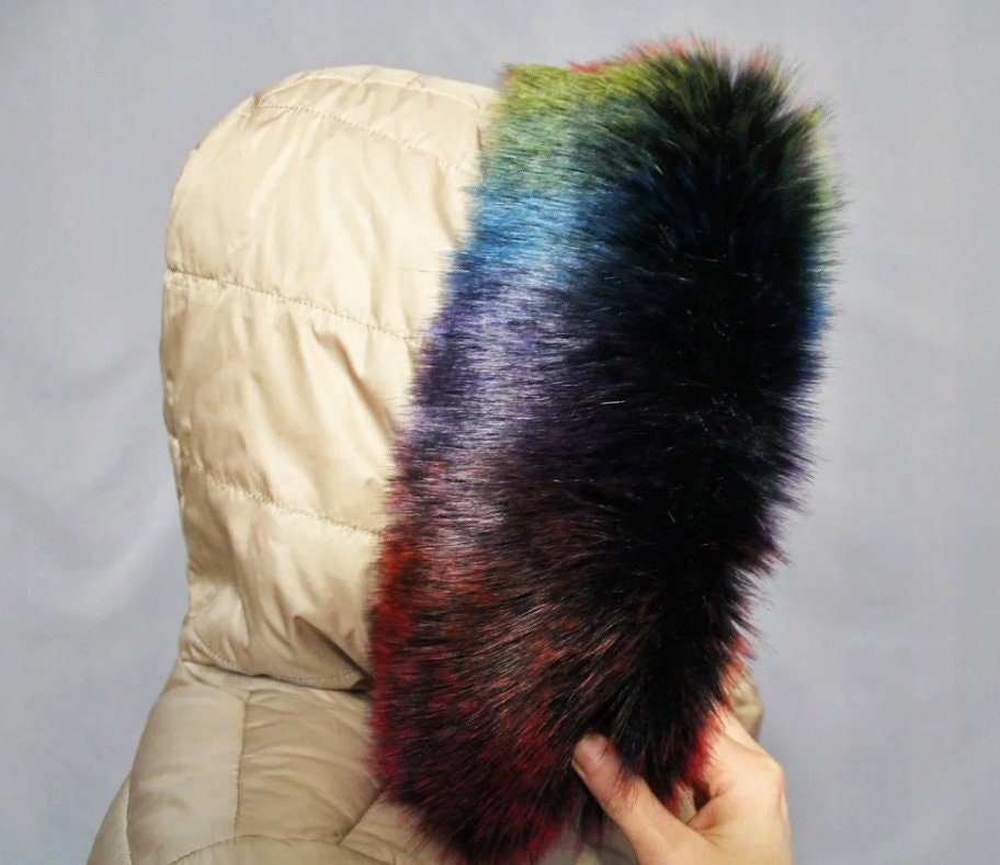 BY ORDER Faux Fur Vegan Trim Hood 70 cm, Faux Fur Collar Trim, Fake Fur, Fur Fabric, Fur Ruff, Faux Fur Hood, Hood Fur Jacket, Multicolor