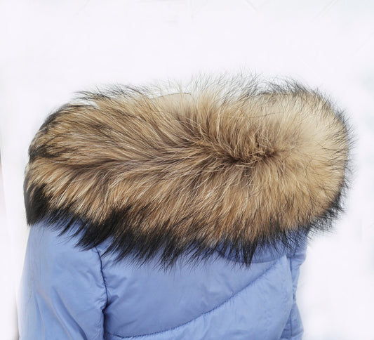 Natural Brown Finnish raccoon fur hood trim cut from genuine Finnish raccoon pelt – size XL
