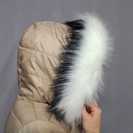 White Black-Stripe Faux Fur Hood Trim – 60–80 cm – product photo 1