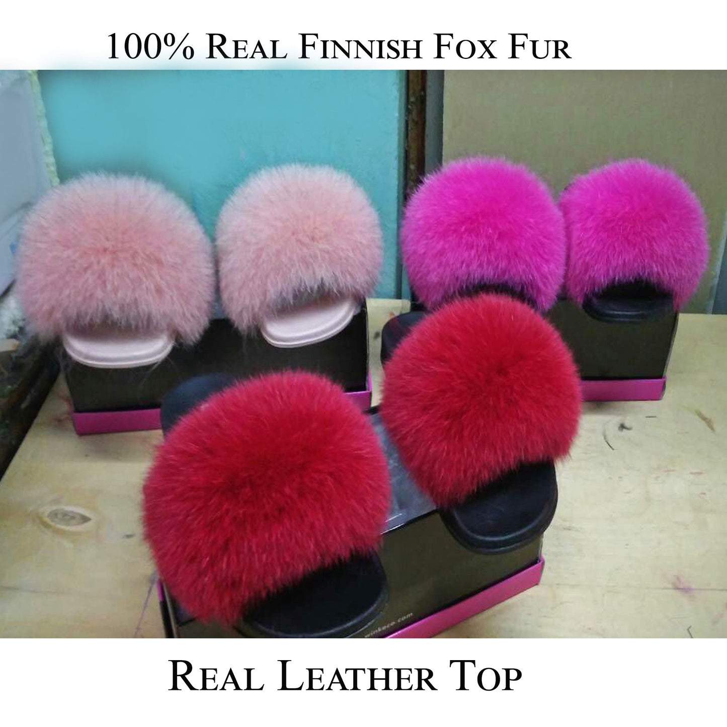 BY ORDER Pink Real Fox Fur Slides Leather Beach Large  Women Girl Natural Fur Sandals Summer Slippers Fashion Fluffy Shoes Flip Flop Natural