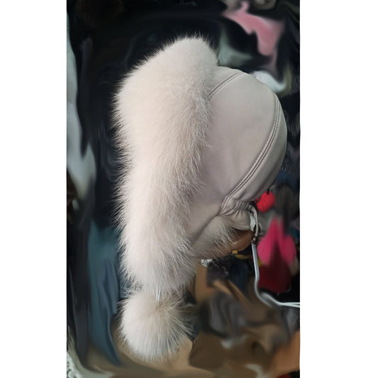 BY ORDER Women Fur Hat, Real Leather Fox Fur Hat, Aviator Hat, Ushanka, Russian Hat, Ski Hat, Leather Hat Ear Flaps, Girl Trapper Hat white