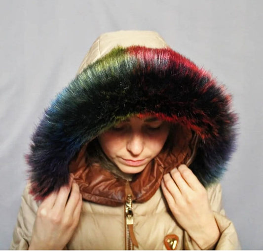 BY ORDER Faux Fur Vegan Trim Hood 70 cm, Faux Fur Collar Trim, Fake Fur, Fur Fabric, Fur Ruff, Faux Fur Hood, Hood Fur Jacket, Multicolor