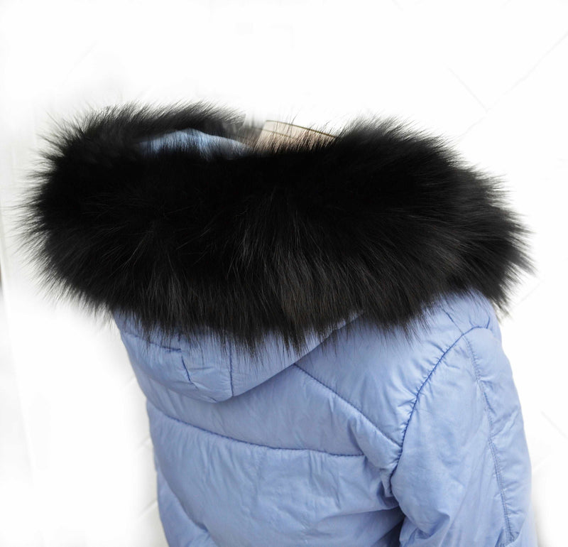 Large Black Fox Fur Trim, Collar for Hood (PIECES), 80 cm