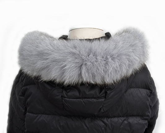 Gray real fox fur hood trim made from fox tail fur – Single – view 1