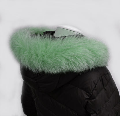 Green (Mint) real fox fur hood trim made from fox tail fur – Single – view 2