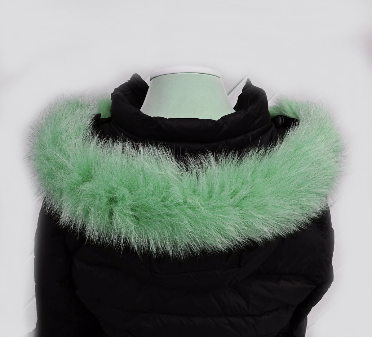 Green (Mint) real fox fur hood trim made from fox tail fur – Single – view 3