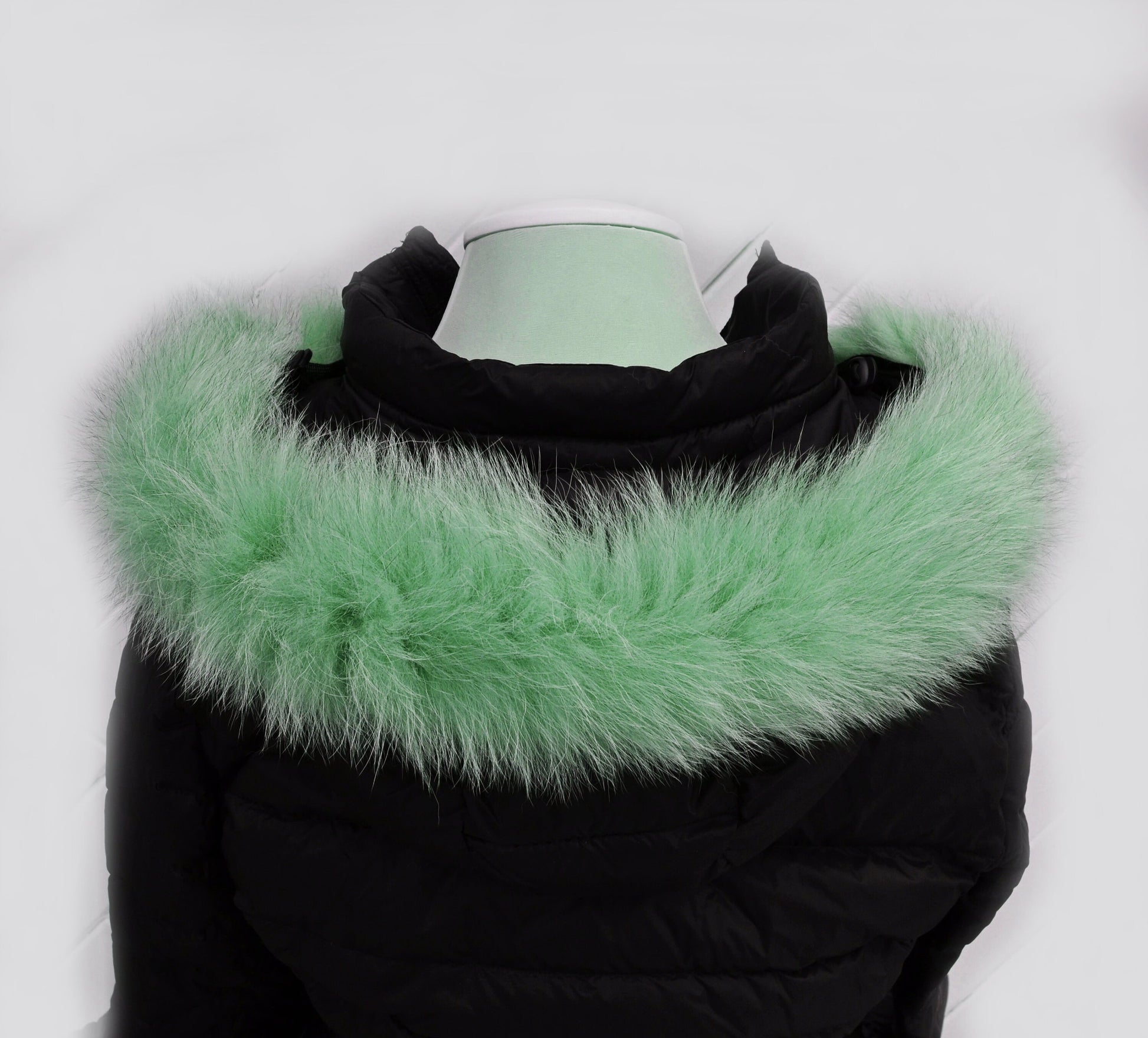 Green (Mint) real fox fur hood trim made from fox tail fur – Single – view 3