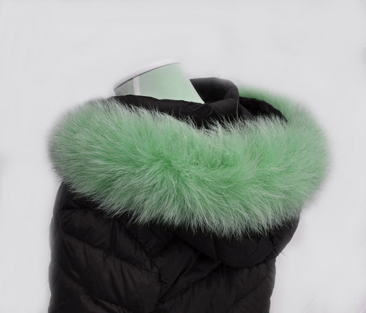 Green (Mint) Parka Fur Trim single – genuine fox tail fur – image 1