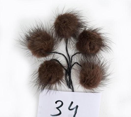 BY ORDER 5pc - 2,5" (60mm) Mink Fur Pom Poms Genuine Fur Ball Charm Pendant for Keychain Necklace Earring Pompom Pom Ring Brown Mink Pompom