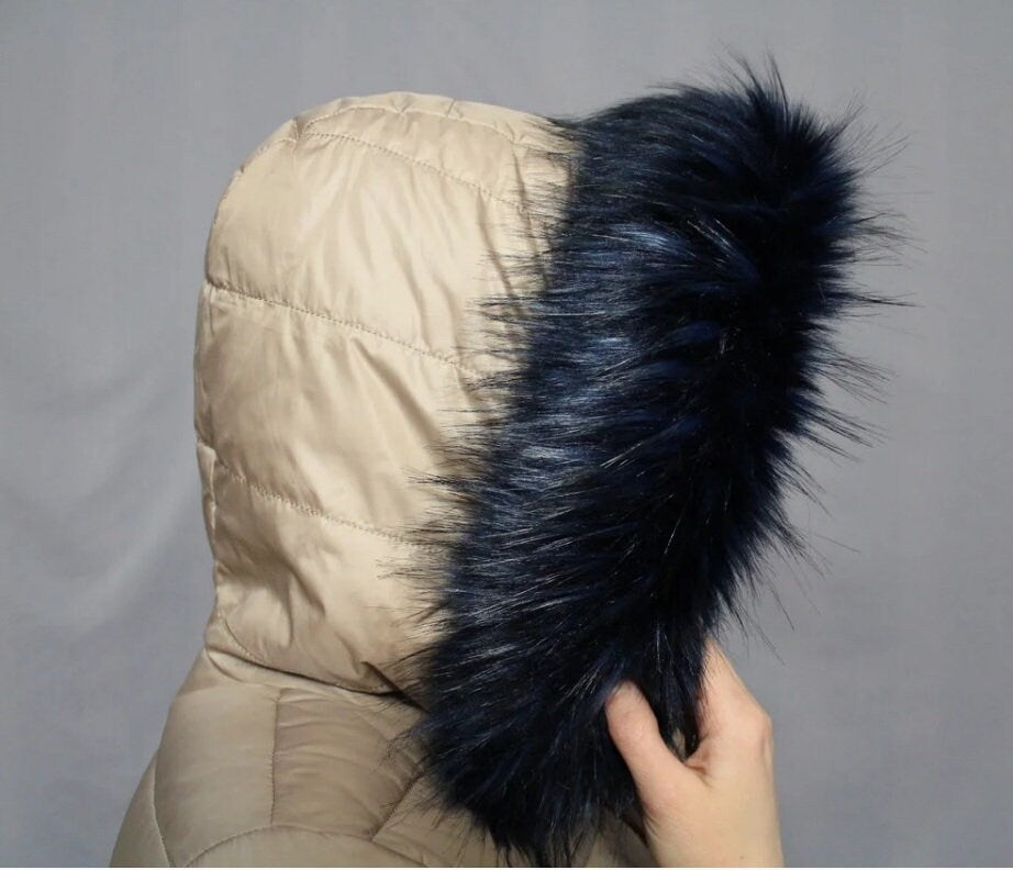 BY ORDER Faux Fur Collar Trim 70 cm, Faux Fur Vegan Trim Hood, Fake Fur, Fur Fabric, Fur Ruff, Faux Fur Hood, Hood Jacket, Navy Blue