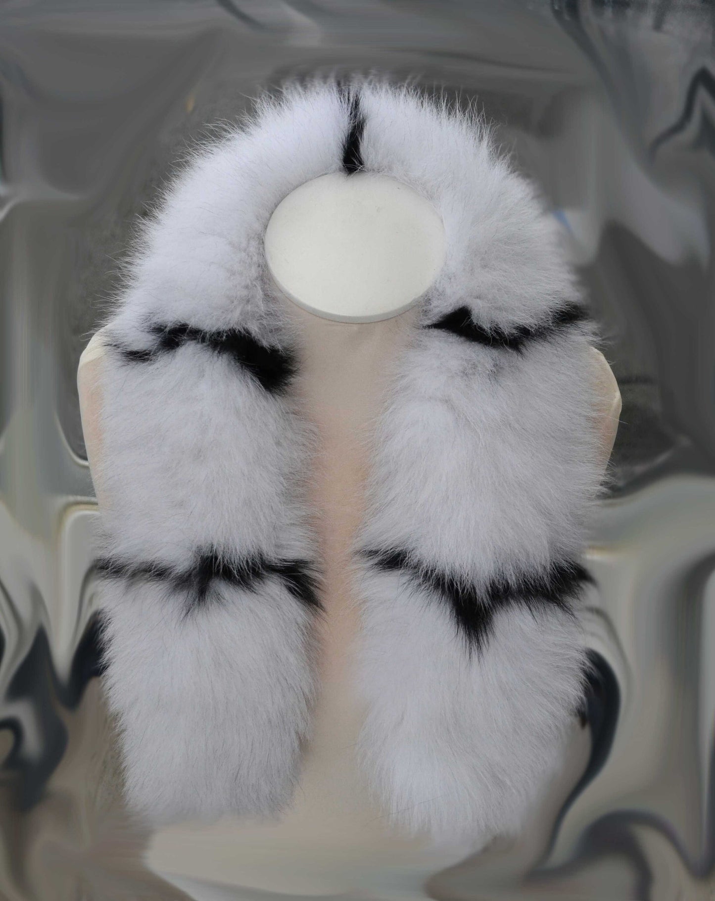 BY ORDER XL Double Real Fox Fur (Tail) Trim Hood, White and Black Fox Fur Collar, Fur Scarf, Fur Ruff, Fox Fur Hood, Hood Fur, Fur Trim