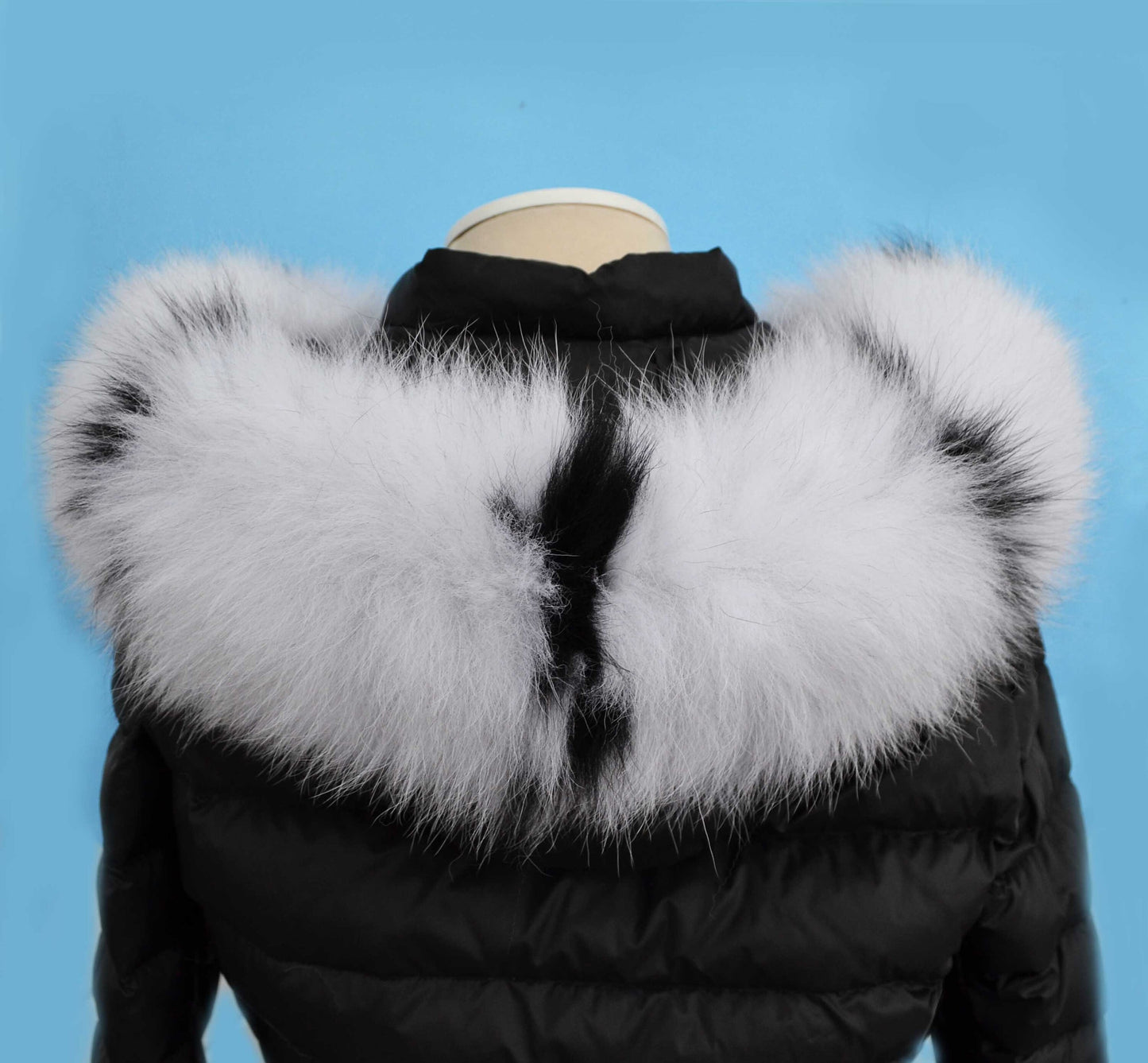 BY ORDER XL Double Real Fox Fur (Tail) Trim Hood, White and Black Fox Fur Collar, Fur Scarf, Fur Ruff, Fox Fur Hood, Hood Fur, Fur Trim