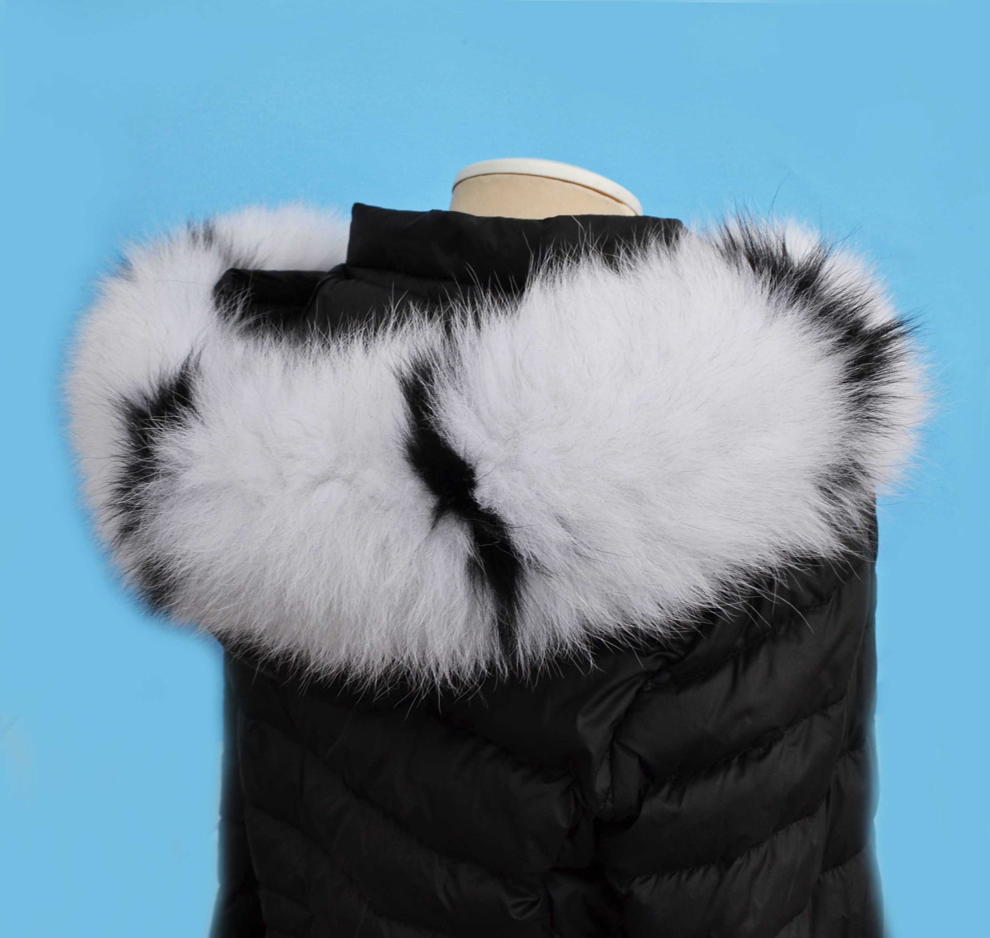 BY ORDER XL Double Real Fox Fur (Tail) Trim Hood, White and Black Fox Fur Collar, Fur Scarf, Fur Ruff, Fox Fur Hood, Hood Fur, Fur Trim