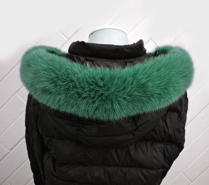 Green Real Fur Hood Trim – genuine Arctic fox pelt – image 3