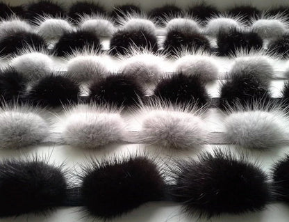 Black real mink fur pom pom trim for sewing – view 2