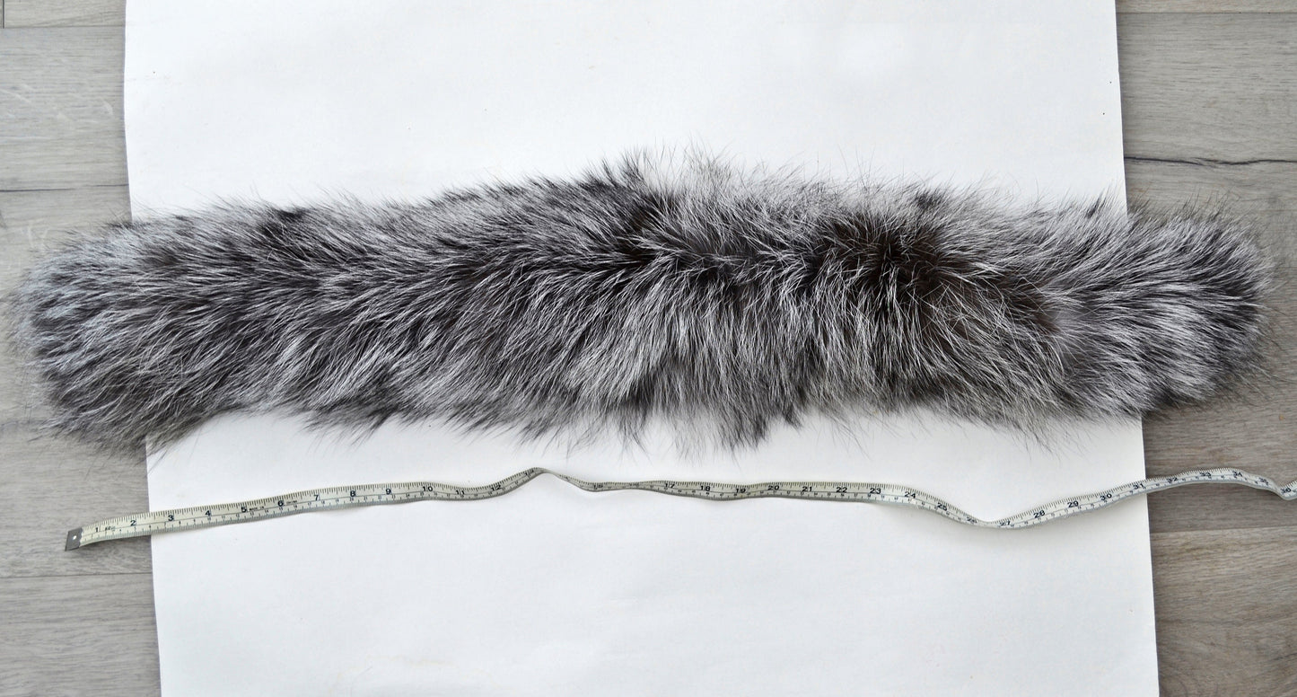 BY ORDER From Pieces! XL Large Full Finnish Silver Fox Fur Collar, Fur Trim for Hoodie, Fox Fur Collar, Fur Scarf, Fur Ruff,  Gray Fur