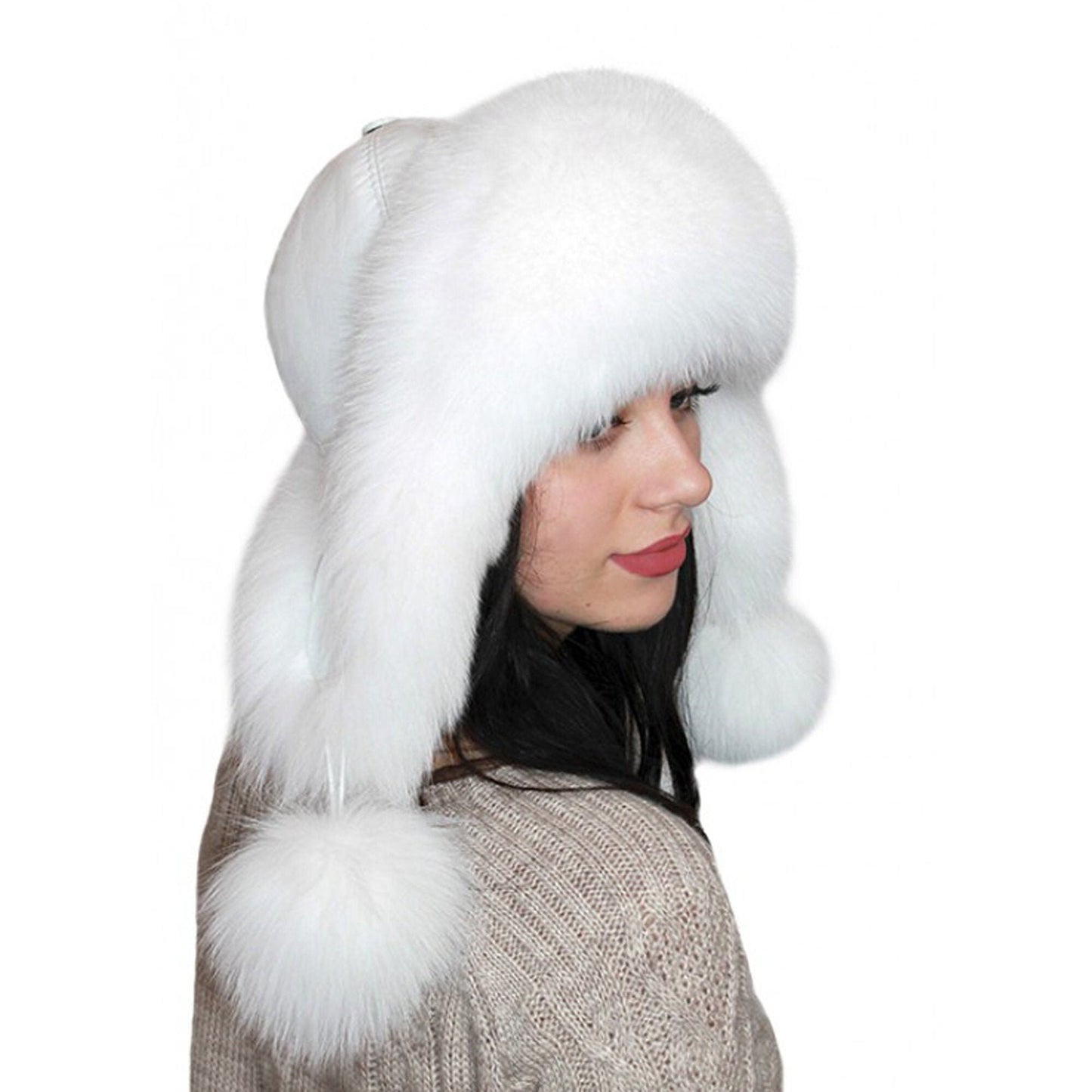 BY ORDER Women Fur Hat, Real Leather Fox Fur Hat, Aviator Hat, Ushanka, Russian Hat, Ski Hat, Leather Hat Ear Flaps, Girl Trapper Hat white