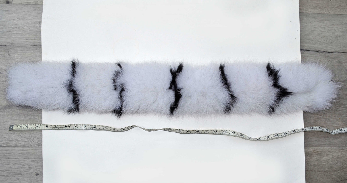 BY ORDER XL Double Real Fox Fur (Tail) Trim Hood, White and Black Fox Fur Collar, Fur Scarf, Fur Ruff, Fox Fur Hood, Hood Fur, Fur Trim