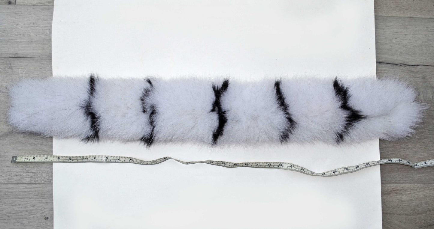 BY ORDER XL Double Real Fox Fur (Tail) Trim Hood, White and Black Fox Fur Collar, Fur Scarf, Fur Ruff, Fox Fur Hood, Hood Fur, Fur Trim