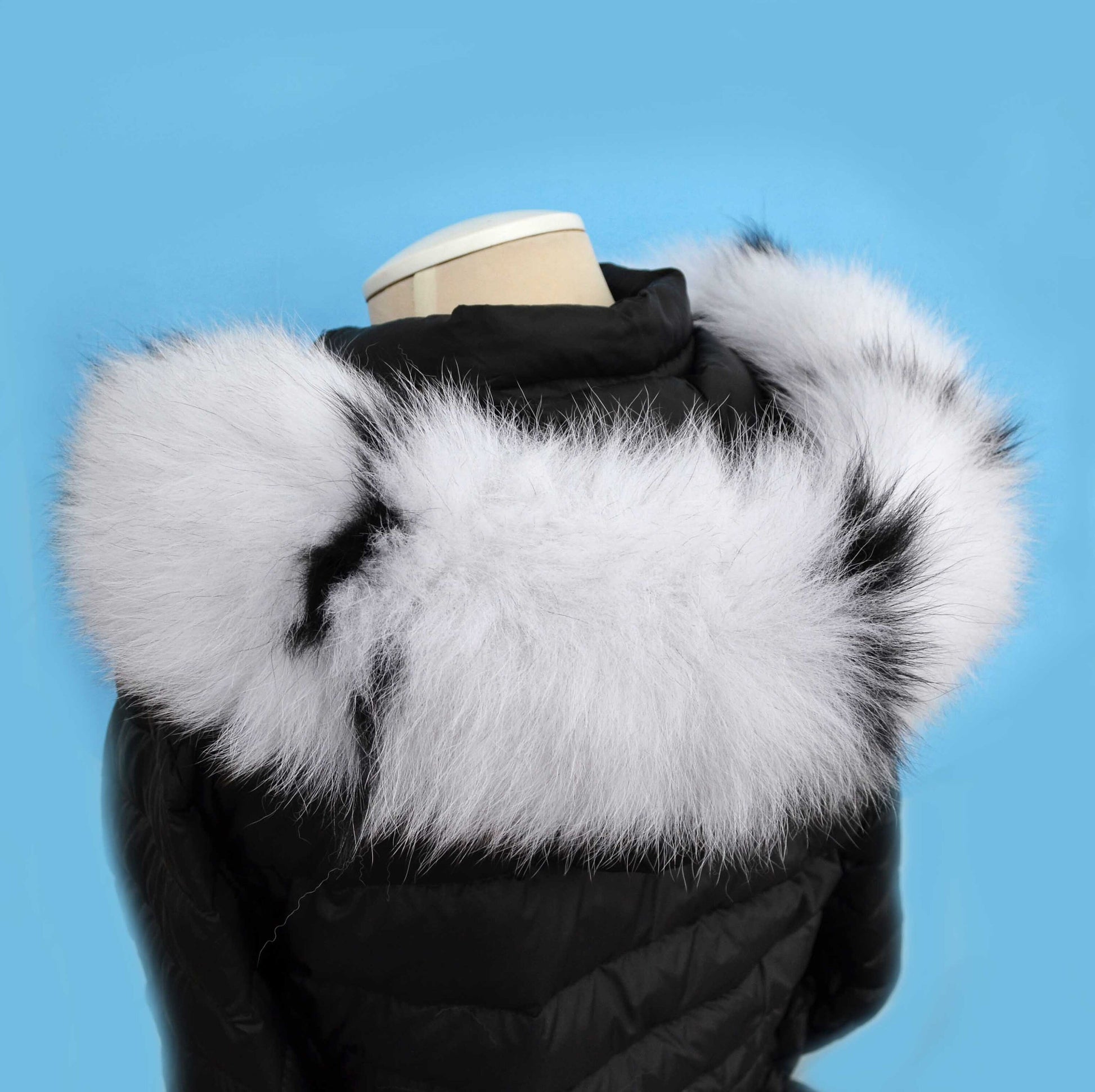 BY ORDER XL Double Real Fox Fur (Tail) Trim Hood, White and Black Fox Fur Collar, Fur Scarf, Fur Ruff, Fox Fur Hood, Hood Fur, Fur Trim