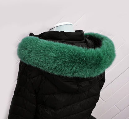 Green Fox Fur Hood Trim – Genuine Fox Pelt – Size M