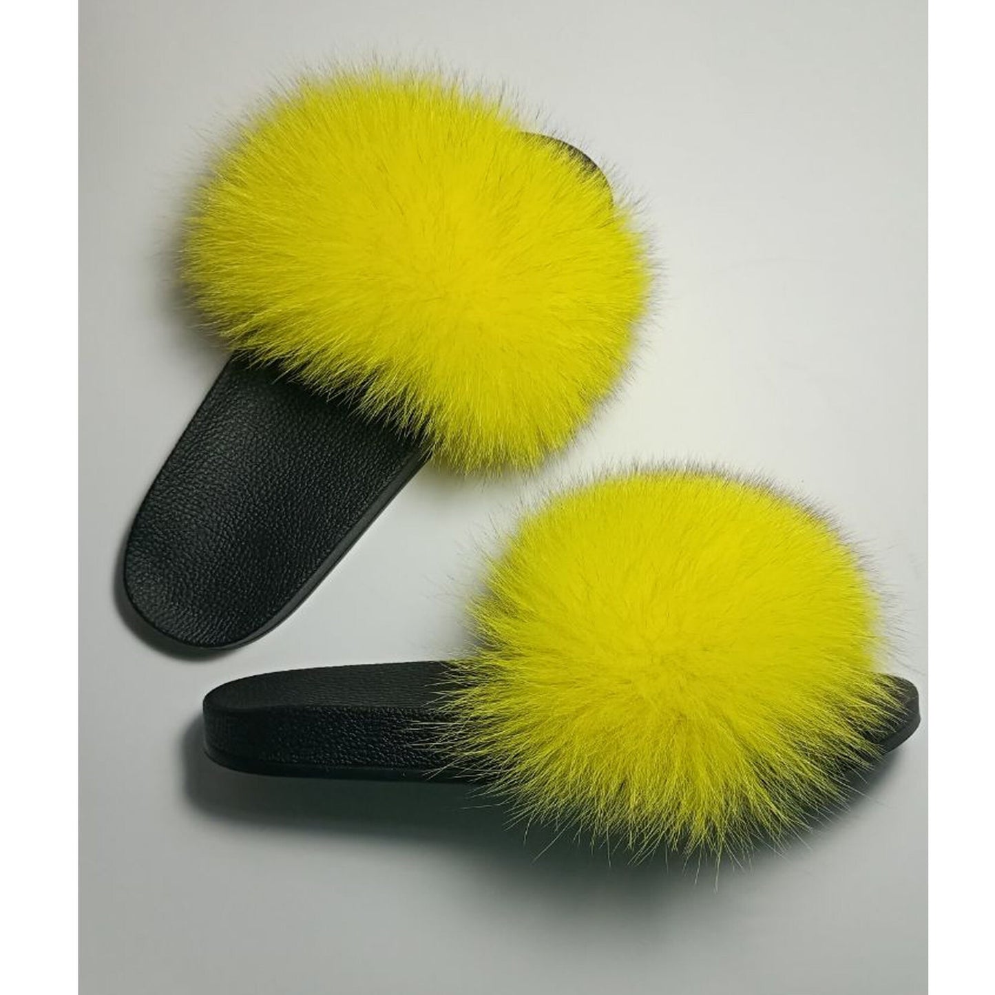 BY ORDER Real Fur Slippers, Fox Fur Slides, Pair of Premium Fox Fur Shoes, Fox Fur Sandals, Fluffy Fur Slides Sandals, Fur Slippers, Yellow