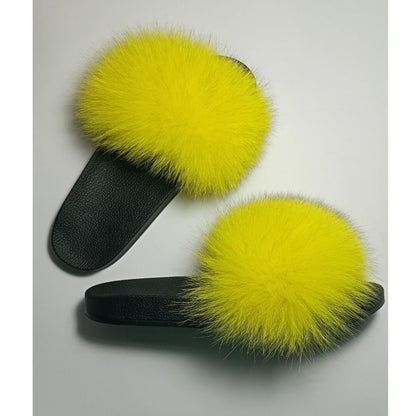 Yellow real fur slippers with Arctic fox fur – view 6