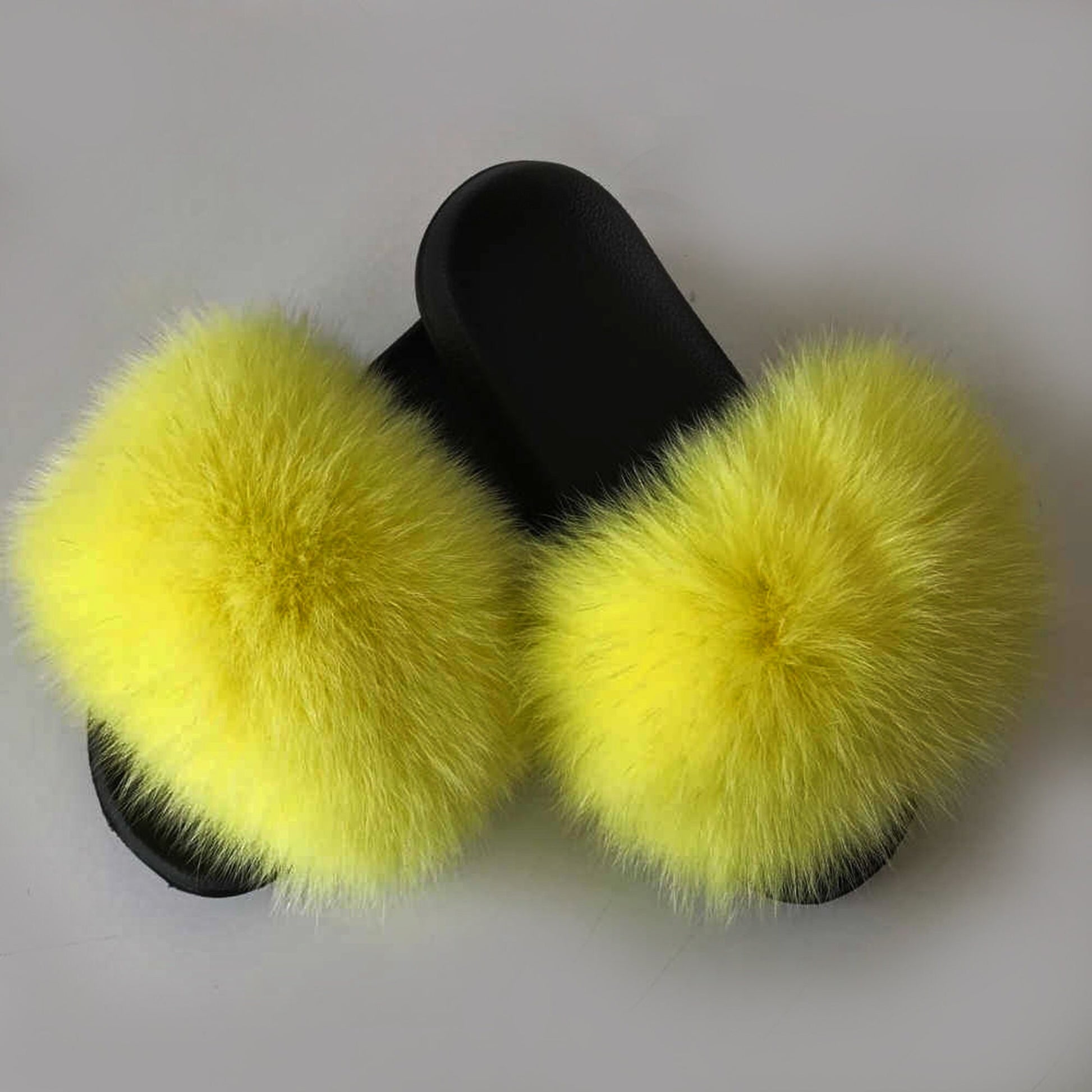 BY ORDER Real Fur Slippers, Fox Fur Slides, Pair of Premium Fox Fur Shoes, Fox Fur Sandals, Fluffy Fur Slides Sandals, Fur Slippers, Yellow