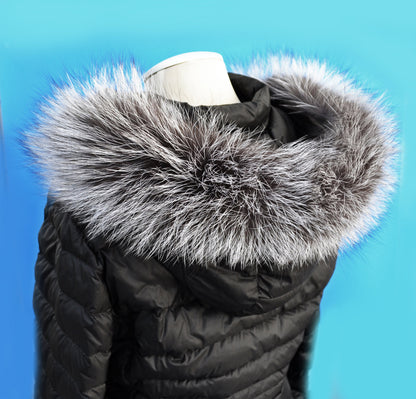 Real silver fox fur hood trim and wide fur collar – view 4