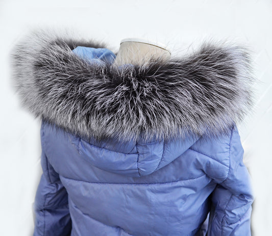 READY to SHIP Real Silver Fox Fur Trim Hood, Large Fur collar trim, Fox Fur Collar, Fur Scarf, Fur Ruff, Fox Fur Hood, Fox Fur, Stripes