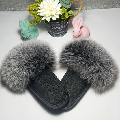Silver real fur slippers with Arctic fox fur – view 3