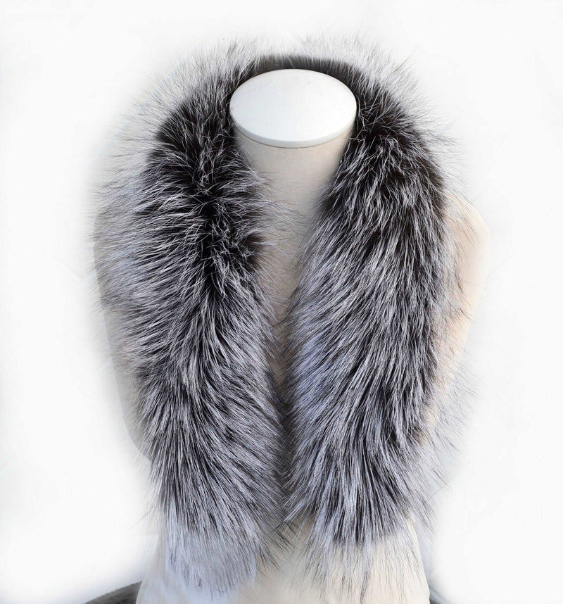 BY ORDER, Real Silver Fox Fur Trim Hood, Large Fur collar trim, Fox Fur Collar, Fur Scarf, Fur Ruff, Fox Fur Hood, Fox Fur, Stripes