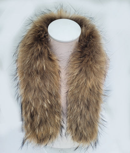 Natural brown raccoon fur hood trim replacement – size M – main image