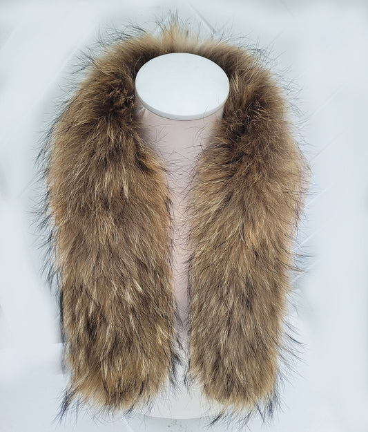 Natural Brown Finnish raccoon fur hood trim cut from genuine Finnish raccoon pelt – size M