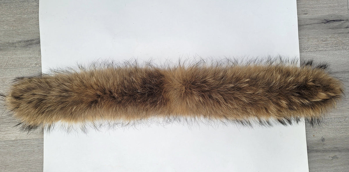 Natural brown raccoon fur hood trim replacement – size M – view 7