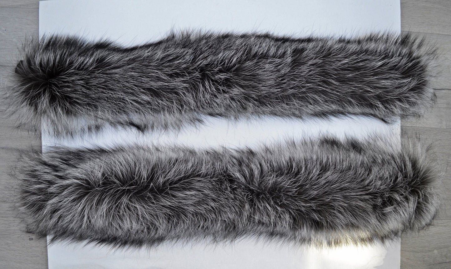 BY ORDER, XL Real Silver Fox Fur Trim Hood, Large Fur collar trim, Fox Fur Collar, Fur Scarf, Fur Ruff, Fox Fur Hood, Fox Fur, Stripes