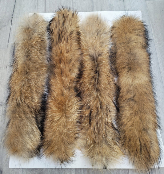 Natural Finnish raccoon fur hood trim cut from genuine Finnish raccoon pelt – size L