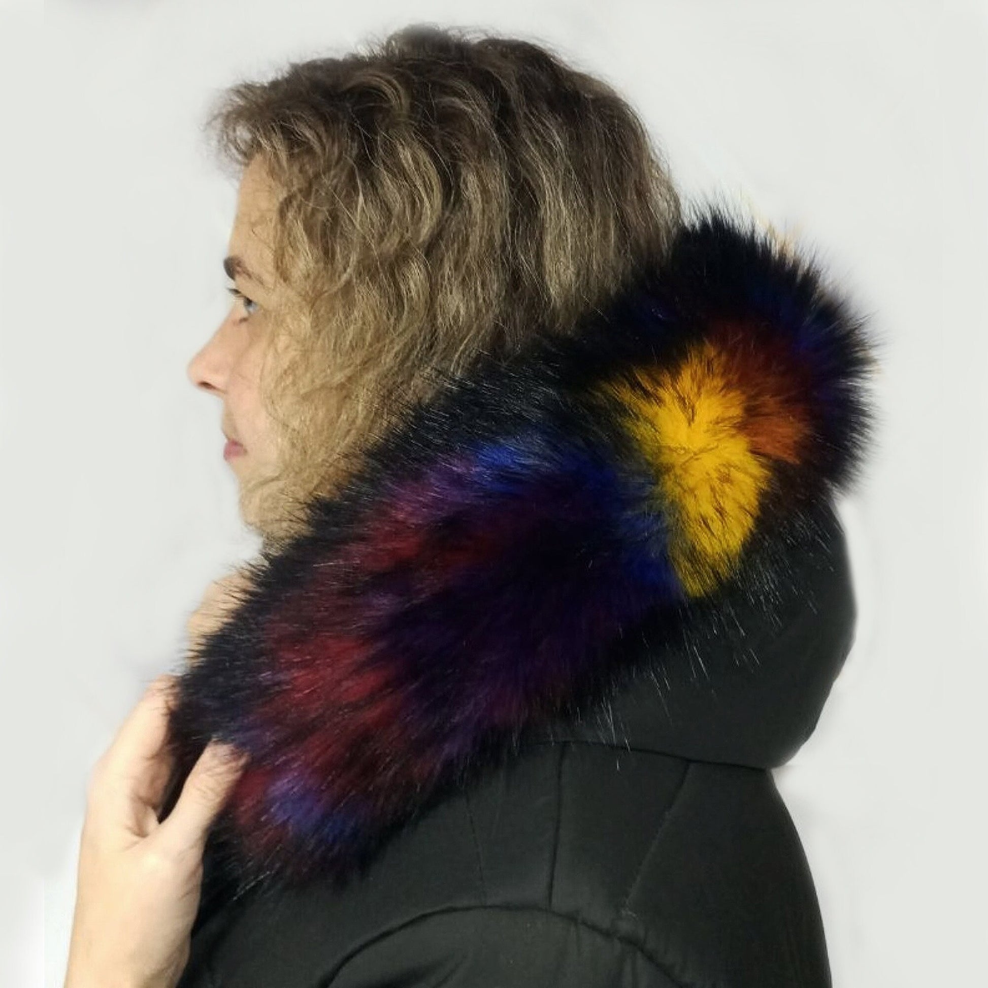BY ORDER Faux Fur Vegan Trim Hood 70 cm, Faux Fur Collar Trim, Fake Fur Fabric, Fur Ruff, Faux Fur Hood, Hood Fur Jacket, Multicolor