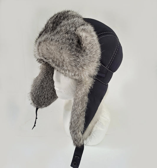 READY TO SHIP Aviator Fur Hat, Fur Ear Flap Hat, Men real fur hat, Trapper Hat, Ushanka, Russian Hat, Ski Hat, Rabbit Fur, Fur Hat Ear Flaps